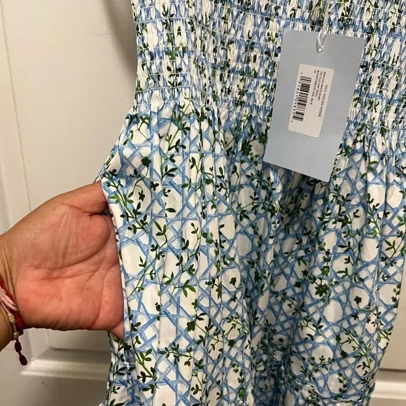 Hill House The Ellie Nap Dress Basketweave Vine Floral Blue Dress Size XS